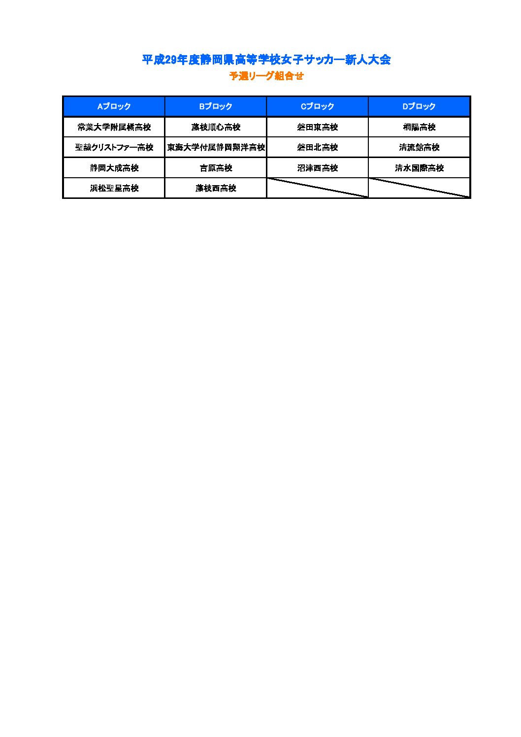 平成29年度静岡県高等学校女子サッカー新人大会 一般財団法人 静岡県サッカー協会